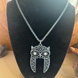 Dark silver colored owl necklace